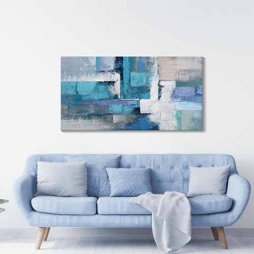 Image of AJAZIKO Blue Abstract Canvas Wall Art - Modern Wall Decor, Living Room & Office Decor, Artwork for Bedroom