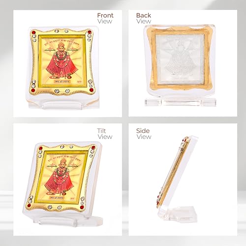 Image of Khatu Sham Car Dashboard | Showpiece Decor Frame, Car Idol, Table Decor Religious Frame for Pooja, Prayer and Gift Golden Foil (Plated)