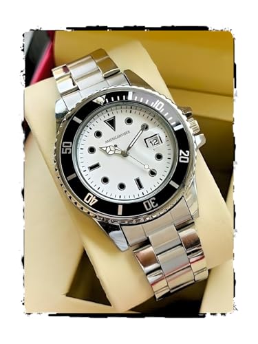 Image of AMERICANVIBER Luxury Diver Watch with Green Dial, Stainless Steel Band, Date Display, Quartz Movement