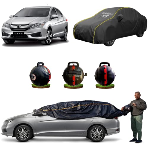 Image of CARBLAZER Portable & Semi-Automatic Full Body Car Cover - Heavy Duty Device |100% Dust Proof | UV Protection | 70% Water Resistant | Anti-Theft & Scratch Proof Covers, Compatible for Honda City iVtec