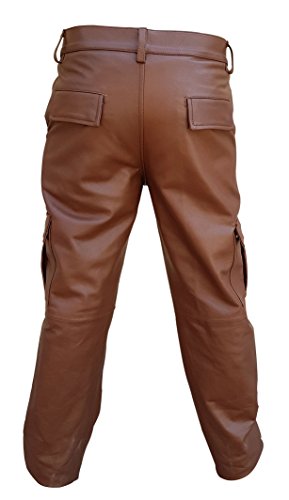 Mens Real Brown Leather 6 Pockets Cargo Pants Jeans Fully Lined4