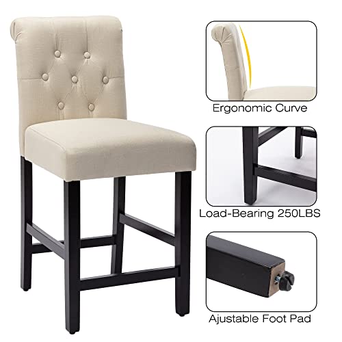 Gotminsi 24 Inch Bar Stools Fabric Set Of 4 Upholstered Back Counter Stools With Button Tufted Decoration Leisure Style Counter Bar Stools Home Kitchen Island Wooden Bar Chairs(Beige) #TOP5