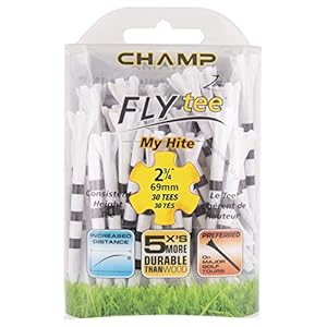 Champ My Hite Flytees – Tees de golf – 30x 69mm, Negro / Blanco