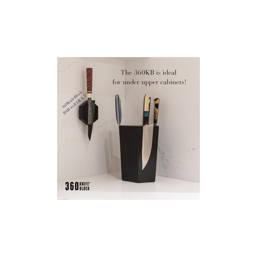 The 360KB ™ (Black) magnetic rotating knife block - handmade in Washington - shortest member of the 360 Knife Block ® family