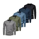5Pcs Set Henley Men's Long Sleeve T-Shirt Cotton Casual Male T-Shirt Spring and Summer Solid Color Tee Men Autumn AX-501-5PCS-4 S