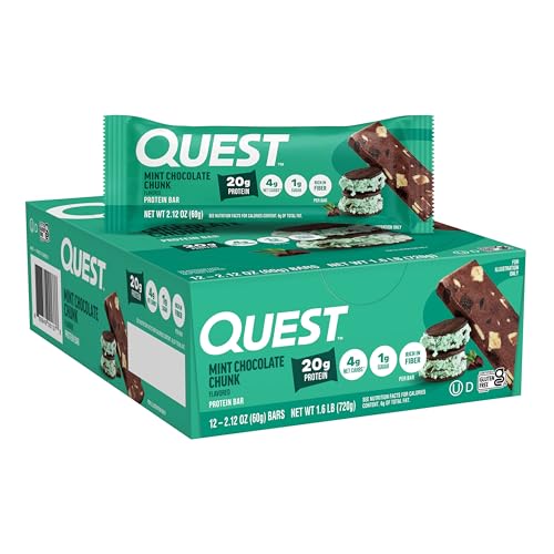 Quest Nutrition Mint Chocolate Chunk Protein Bars 20g Protein 1g Sugar Gluten Free Keto Friendly 12 Count