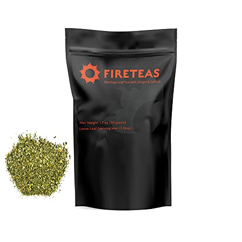 FIRE TEAS Organic Moringa Leaf Tea with Ginger & Saffron – Loose Leaf Blend –