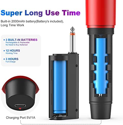 Wireless Microphones, UHF Dual Wireless Handheld Dynamic Microphone with 1/4'' Receiver Plug, (160 Feet Range) - Auto Connect, Rechargeable Metal Karaoke Microphones for Party