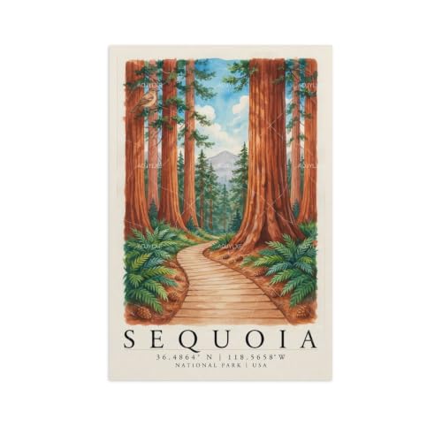 Impression de peinture Sequoia aquarelle vintage sur une grande toile de salon