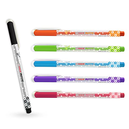 Image of TOTEM Meow Ball Pen | 100 Pens (40 Blue Ink & 60 Black Ink) | Theme of Colourful Cats | Assorted Body Colours | 0.7 mm Tip | Smooth Writing | Perfect for Kids | Pen for Students