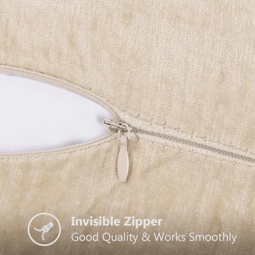 Image of decorUhome Fall Chenille Soft Cozy Throw Pillow Covers 14x36 Set of 1, Modern Farmhouse Boho Velvet Decorative Pillow Cases with Stitched Edge for Couch Sofa Bed Home Decor, Beige