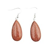 Blood Stone Drop Earrings For Women,Natural Stone Handmade Drop Shape Pendant Earring,Personality Charm Jewelry Exaggerated Gift, Creative Jewelry Girls Wedding Party Daily Wear,Coffee,48Mmx15Mm