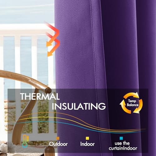 Image of ANRODUO Purple Back Tab Blackout Curtains 84 Inch Long 2 Panels | Rod Pocket,Thermal Insulated Room Darkening Light Blocking Curtains for Living Room Bedroom Privacy,W42xL84