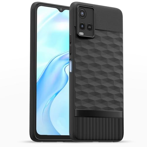Image of Pikkme Back Cover for Vivo Y21 2021 / Y33s Camera Protection 3D Hexa Cube Design Silicone Protective Bumper Case (Black)