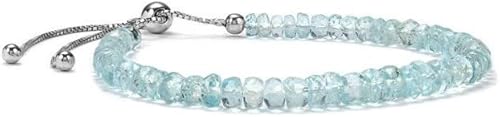 Pulsera deslizante de plata esterlina graduada de aguamarina natural de 12 quilates, 10 pulgadas, Rondelles facetadas de aguamarina, piedra natal de