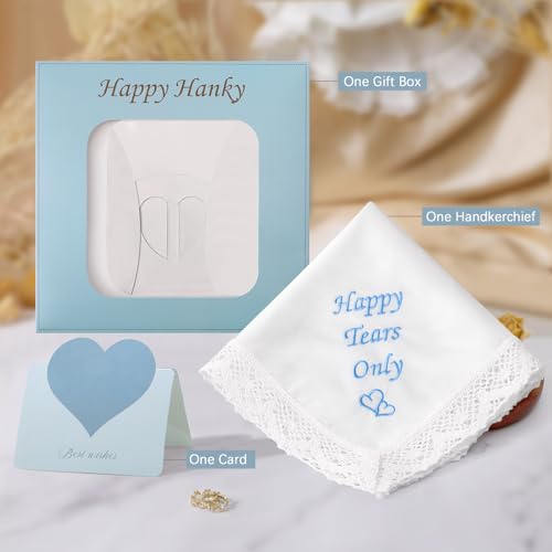Image of HOULIFE Wedding Handkerchiefs for Bride Something Blue Bride Groom Gift | Soft Material, Breathable & Durable, Handkerchief for Bride on Wedding Day, Lace Edge