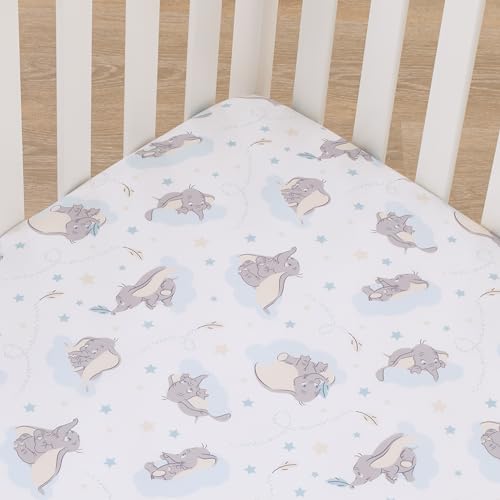 Image of Disney Dumbo Light Blue, Gray, and White Super Soft Nursery Fitted Mini Crib Sheet