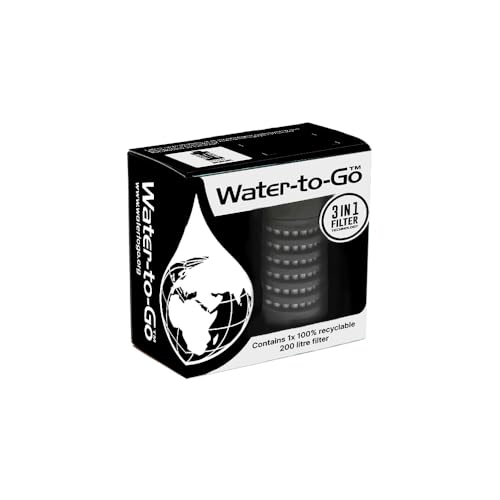 WATER TO GO Replacement 3 Stage Water Bottle Filter which removes 99.99% of Bacteria & Contaminents and Improves Taste - Hiking, Camping & Travelling (Black - 75cl) (Single Pack)