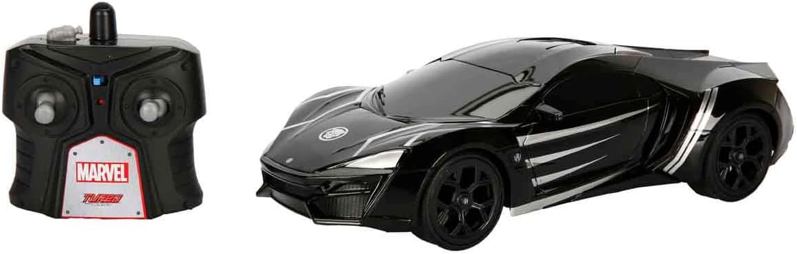 Toys 253226001 Black Marvel Panther Lykan Hypersport, Turbo, RC Car with Remote Control, Forward-Backward, Left-Right, Scale 1:16, USB Charging Function