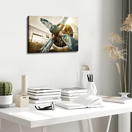 Image of Airplane Propeller Canvas Wall Art for Boys Room Decor, Vintage Aircraft Poster Picture 12x16 inch Retro Aviation Military Fighter Engine Jets Painting Framed Artwork for Bedroom Office Home Decoration