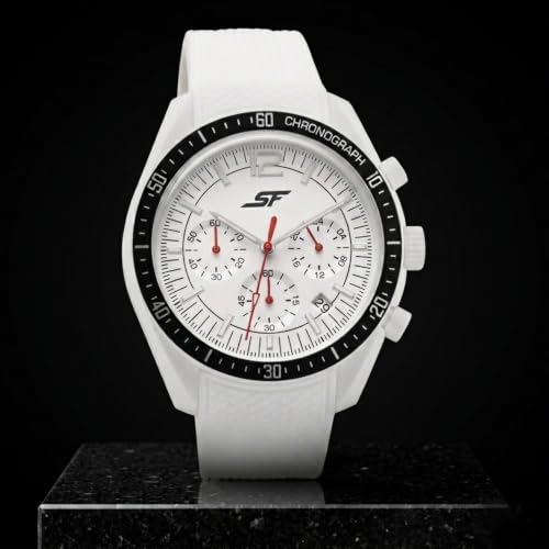 Image of SF Genesis-Bold Chronograph Quartz Analog with White Dial White Silicon Strap Watch for Men - 77186PP05