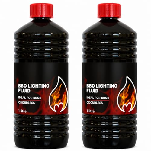 Barbecue Firelighter Odourless Fluid 1L Pack of 2 Quick & Clean Ignition for Charcoal BBQs Log Burners Fire Pits Camping Grills & Bonfires Easy Lighting Fuel for Outdoor Cooking