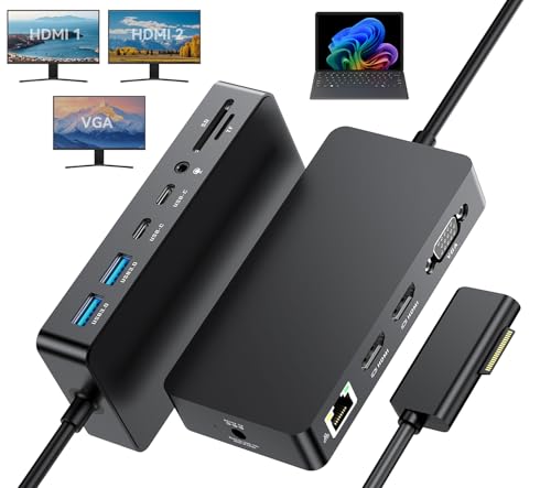 【USB ad alta velocità e opzioni di archiviazione espandibili】Trasferisci file in pochi secondi con porte USB 3.0 (5 Gbps) e slot per schede SD/TF 2.0. Collega facilmente dischi rigidi, fotocamere o smartphone per semplificare il flusso di lavoro. Il jack audio da 3,5 mm integrato supporta cuffie sia a 3 che a 4 pin, rendendo questa docking station per Surface un accessorio essenziale per una migliore compatibilità audio e dati.