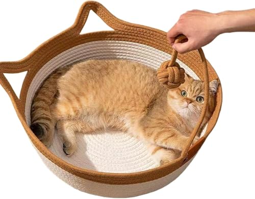 7WUNDERBAR Katzenbett waschbar Rund Katzenkorb,Ø 42 cm, Höhe 15 cm, Katzenschlafplatz aus Baumwollseilen Katzenkörbchen für oder kleine Hunde (A)