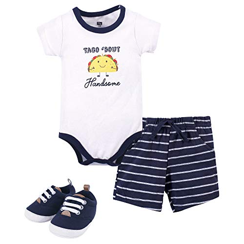 Image of Hudson Baby Unisex Baby Cotton Bodysuit, Shorts and Shoe Set