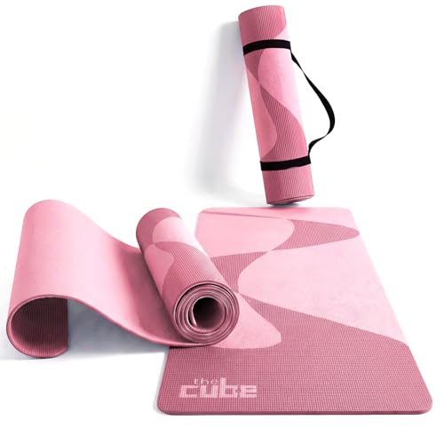 Image of The Cube Club Yoga Mats Extra Thick Non Slip Exercise Mats for Workout with Carrying Strap | Eco Friendly AsanaTPE Yoga Mat for Men & Women 6MM Gym Mat (Azalea Pink, 12 Month Warranty)