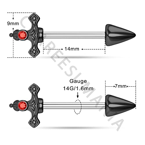 CM Crareesi Mania Dagger Nipple Rings - 316L Surgical Steel 14 Gauge Goth Piercing Jewelry3