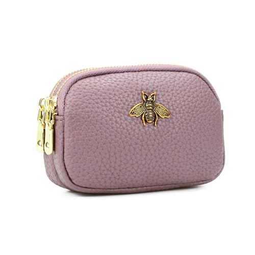 QIUTIMIY Femmes en Petit Sac À Main Pochette Cash Mini Porte-Monnaie Double Poche À Fermeture Éclair avec Porte-clés,Violet