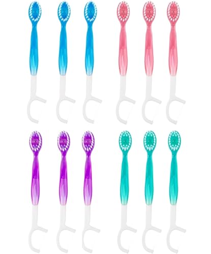 YSTrillion Cepillo de dientes masticable, 12 piezas de cepillo de dientes desechable con pasta de dientes, mini cepillo de dientes 5 en 1 con raspador de lengua + hilo dental + púa, mini cepillo de