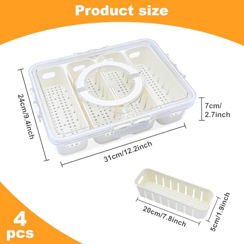 Image of Divided Veggie Tray with Lid and Handle 4 Compartment Serving Tray with Dividers Portable Travel Snack Containers Stackable Box Charcuterie Container for Fruit,Vegetable,Salad (4 Grid - 1 PC)
