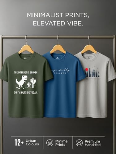 Image of Nobero Men's Graphic Printed Regular Fit Cotton T-Shirt (Pack of 3)