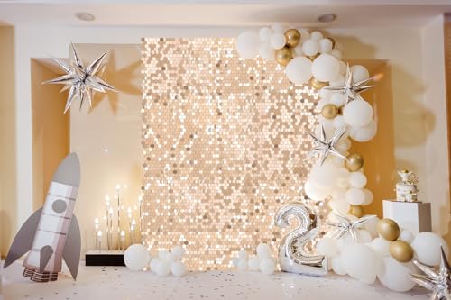 Image of Champagne Sequins Backdrop 3ftx4ft Shimmer Wall Backdrop Glitter Party Backdrops for Wedding Birthday Bridal Shower Decor
