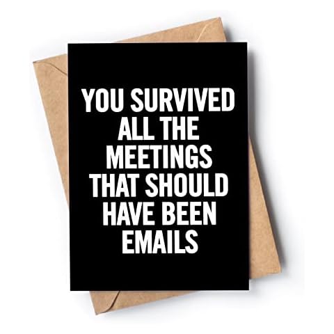 Funny leaving card for coworker or boss with envelope | Congratulations retirement present for men or women | Perfect goodbye card for someone who is going away | Survived All the Meetings Cover