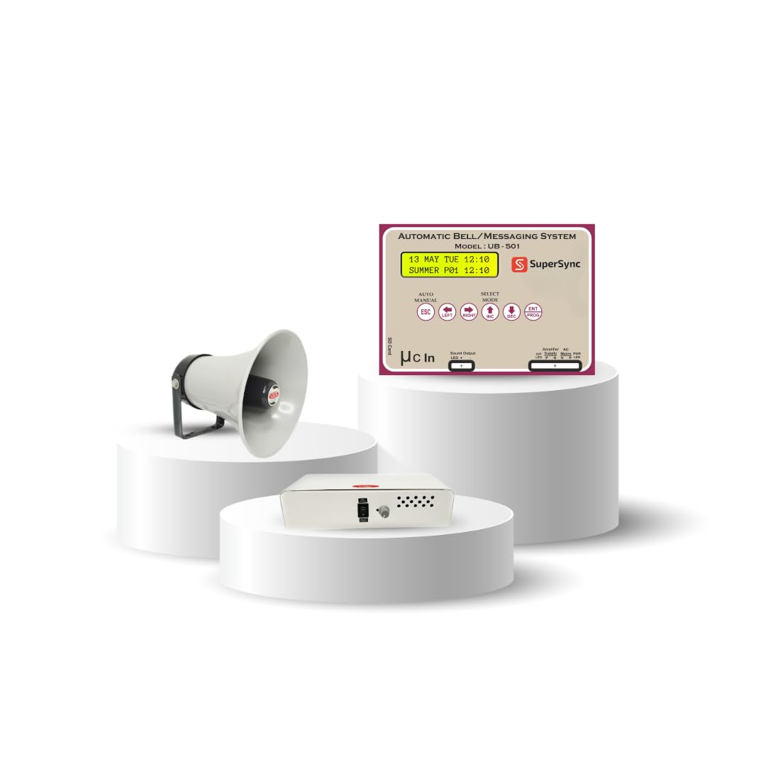 Automatic School Bell System Combo Prime | UB-501 Digital Bell Timer with Smart Scheduling | 15W Horn Speaker & 2 Channel Amplifier | PA Compatible Fully Automatic Bell Controller-image-11