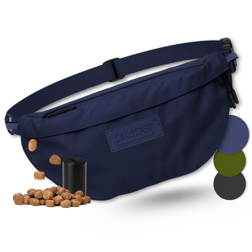 PiuPet® Leckerlitasche für Hunde I Stylische & wasserdichte Gassitasche Hunde mit 3 Reißverschlussfächern I 2-in-1 Bauchtasche Hundetraining & Umhängetasche I Mit herausnehmbare Innentasche (Blau)