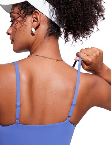 Image of CRZ YOGA V Shaped Longline Bikini Tops for Women - Padded Cropped Adjustable Spaghetti Straps Swimsuit Athletic Bathing Suit Wild Indigo Small