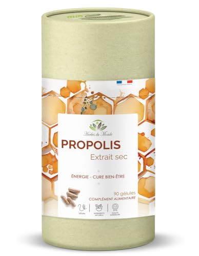 Propolis Gélules Haute Teneur 90 – Cure 1 Mois | 100% Végétal, Vitamine C, Antioxydant Naturel, Soutien Immunité – Herbes du Monde