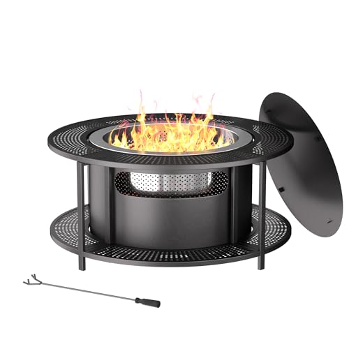 ALAULM 37 Inch Smokeless Fire Pit Tabletop, Stainless Steel Wood ...