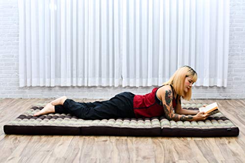 Image of Leewadee Trifold Mattress XL - Comfortable Thai Massage Pad, Foldable Relaxation Floor Mattress Filled with Eco-Friendly Kapok, Perfect to Use as a Sleeping Mat 79 x 39 inches, Brown