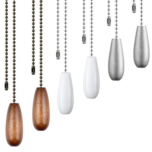 Image of Ceiling Fan Pull Chain 6PCS Wooden Light Extension Set - 12 Inch Decorative Pulls With Connector for Living Room, Bathroom, Toilet Ceiling Light