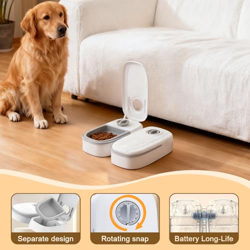 Wxeadu Programado Comedero Gato Perro, 700 ML 2 Comidas Dispensador Comida Gatos, Comedero Gato Automatico con Temporizador, Dispensador de Comida para Gatos Perro para Comida Húmeda Seca - imagen 5