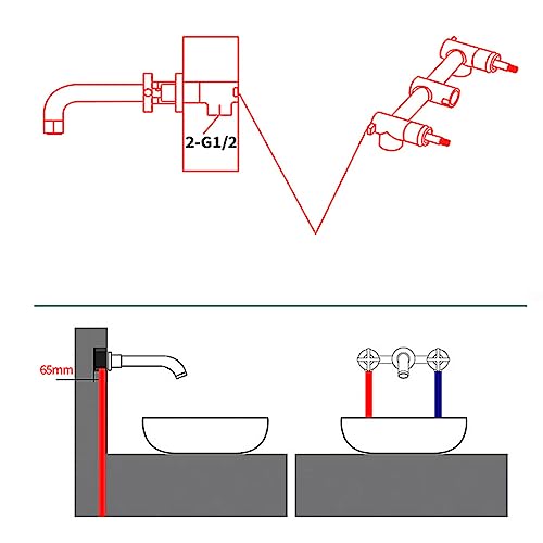 Robinet de lavabo mural en laiton avec bec pivotant 360° et double commande - 7