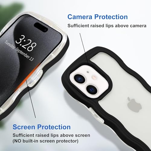 Image of Back Cover Compatible with iPhone 11, Adorable Curly Wave Frame Clear Case for Girls and Women, Transparent Soft Silicone TPU Bumper Shockproof Protective Cover (Black)