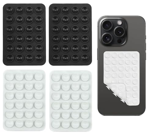 SJACXANM Ventouse Telephone Portable Double Face, 4PCS Ventouse Telephone Portable, Ventouse pour Telephone, Ventouses Double Face, Antidérapant pour Selfies Et Vidéos (Noir, Blanc)