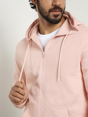 Image of Nobero Classic Zipper Hoodie for Men | Zip Up Hoodies for Men | Regular Fit | Full Zip Closure | Drawstring Hood | Zipped Hooded Sweatshirt | Cotton Rich Zipper Fleece Hoodie