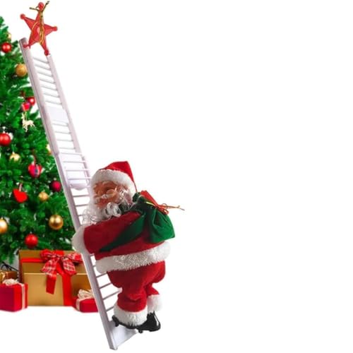 Christmas Santa Climbing White Ladder with Lights & Music – Festive Holiday Decoration for Home & Tree